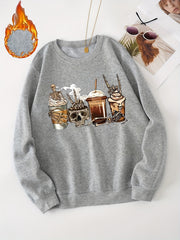 Skull Print Sweatshirt Halloween Long Sleeve Casual Sports Sweatshirt