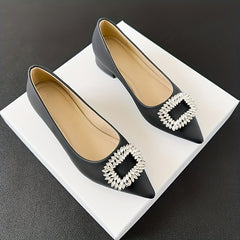 Women's Rhinestone Slip On Chunky Heel Shoes