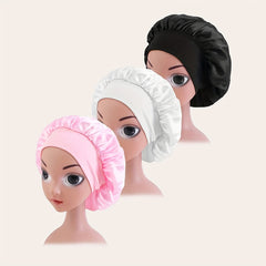 3pcs Girls Casual Elastic Bonnet Soft Comfortable Night Cap Shower Cap