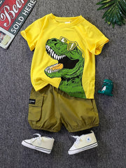 Boys Dino Outfit Cargo Shorts & T shirt Casual Summer Kids Clothes
