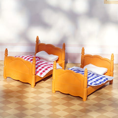 Stomle Family Dollhouse Bunk Bed Set - Cozy Orange Wooden Frame with Red Canopy
