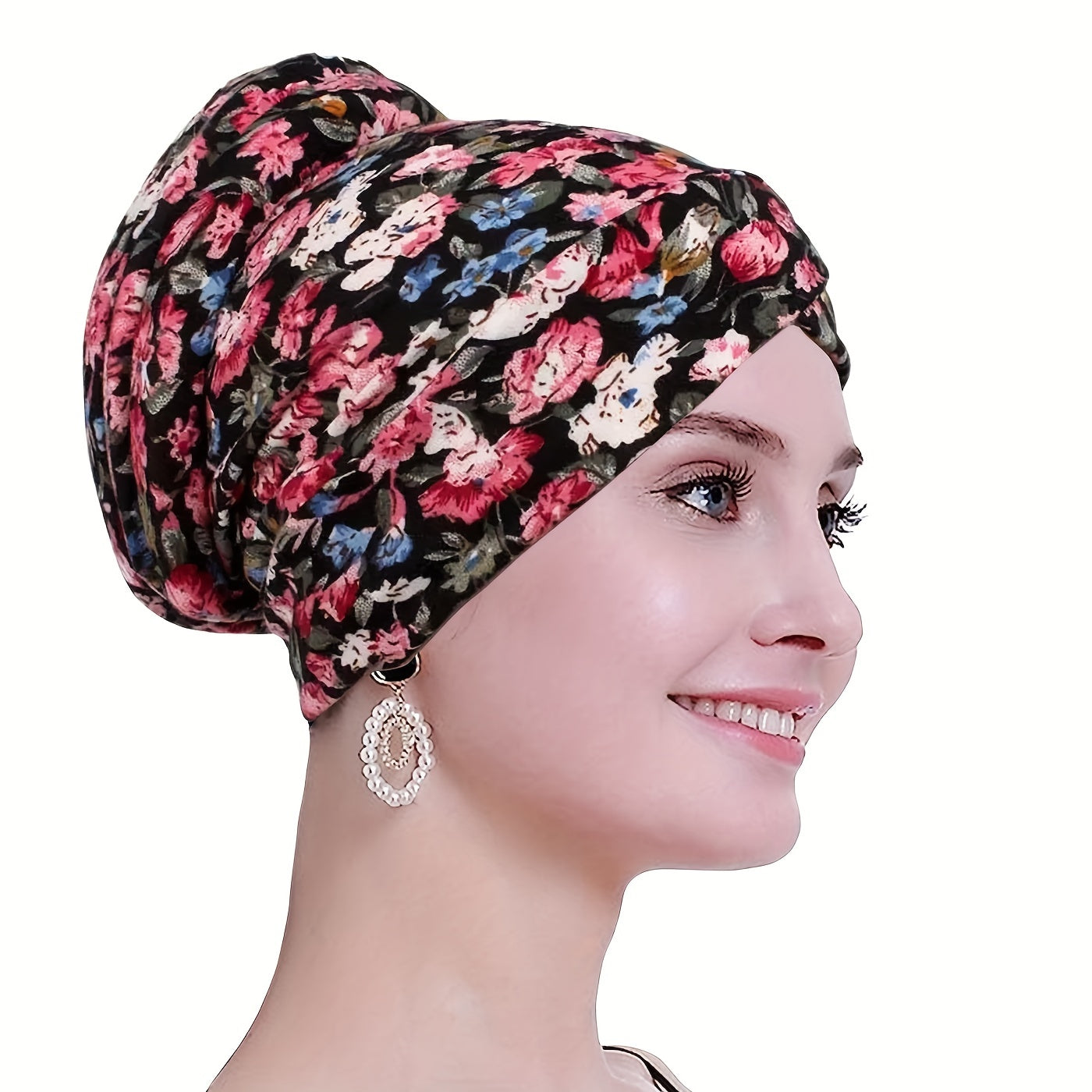 Vintage Flower Print Turban Cap Elastic Head Wrap Bohemian Bandana
