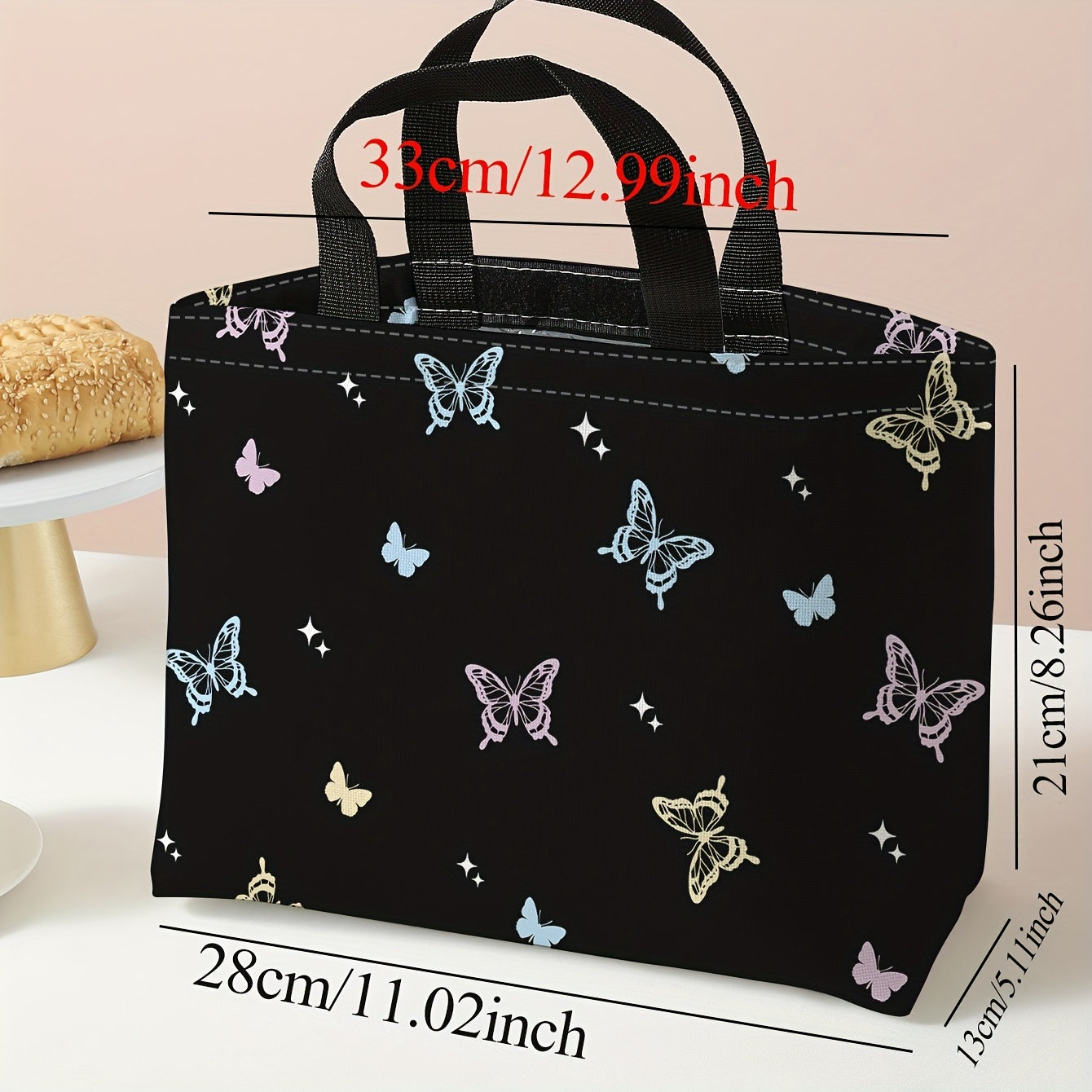 Butterfly Printed Portable Lunch Bag Waterproof Thermal Insulated Bag