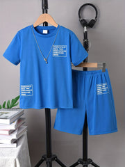 Boys Short Sleeve T Shirt & Shorts Set Casual Street Style 2 Pcs
