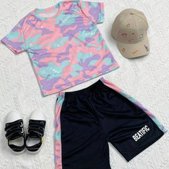 Boys Camouflage Outfit Round Neck T shirt & Shorts Kids Summer Clothes Sets