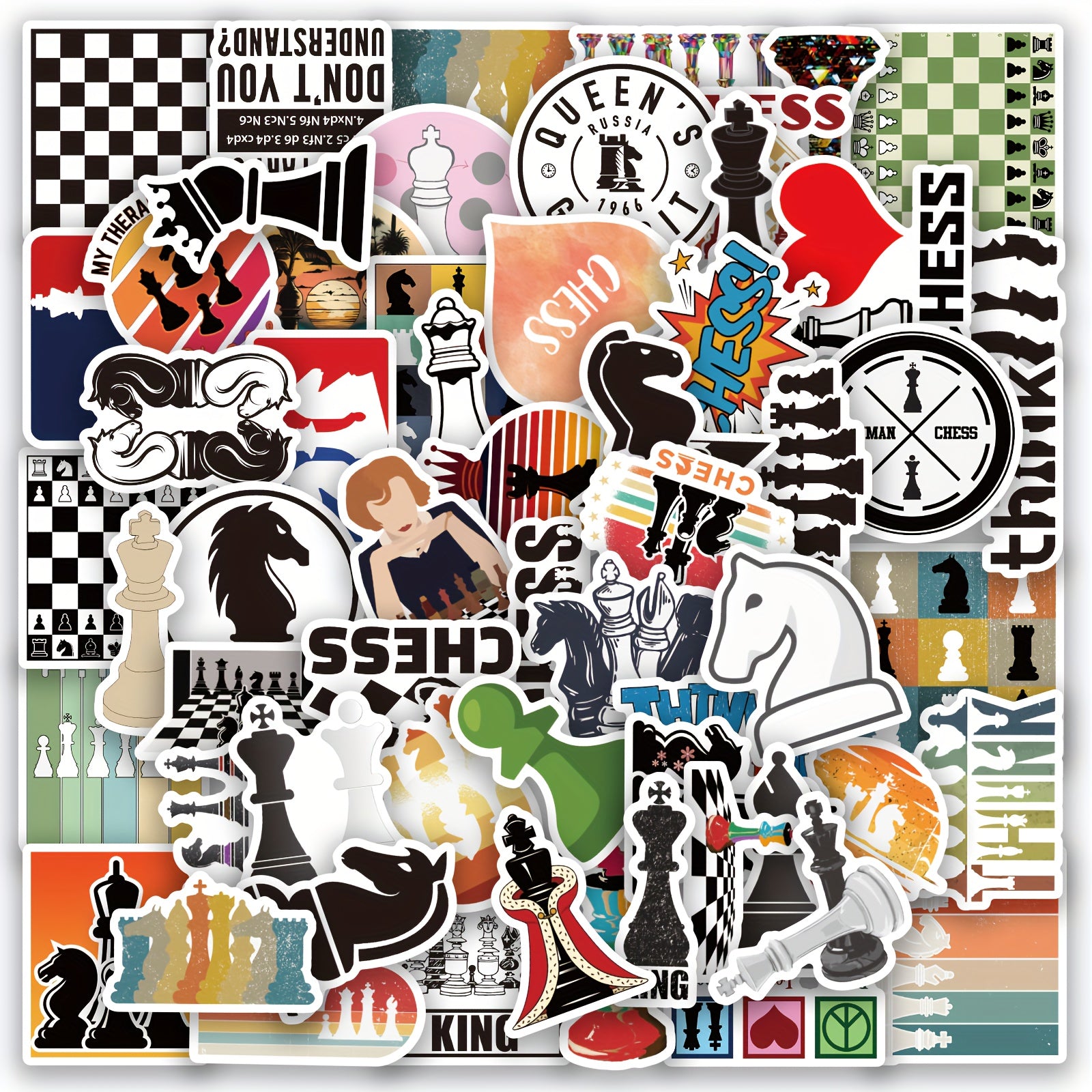 60 Pcs Chess Game Sticker Vinyl Waterproof Stickers for Laptop Bumper