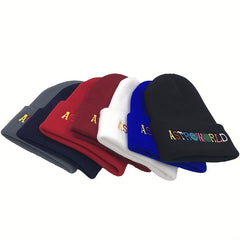 Men's Letter Embroidery Knitted Cap Warm Hat