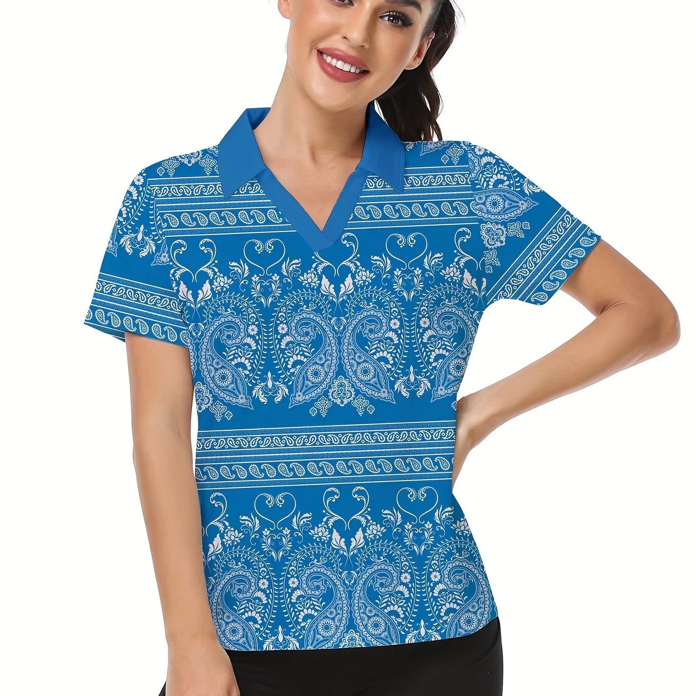 Women's Paisley Graphic Golf Shirt Short Sleeve Polo Boho Style