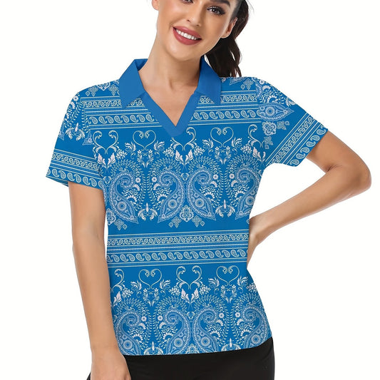 Women's Paisley Graphic Golf Shirt Short Sleeve Polo Boho Style