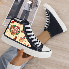 Christmas Santa Print Plush Lined Canvas Sneakers