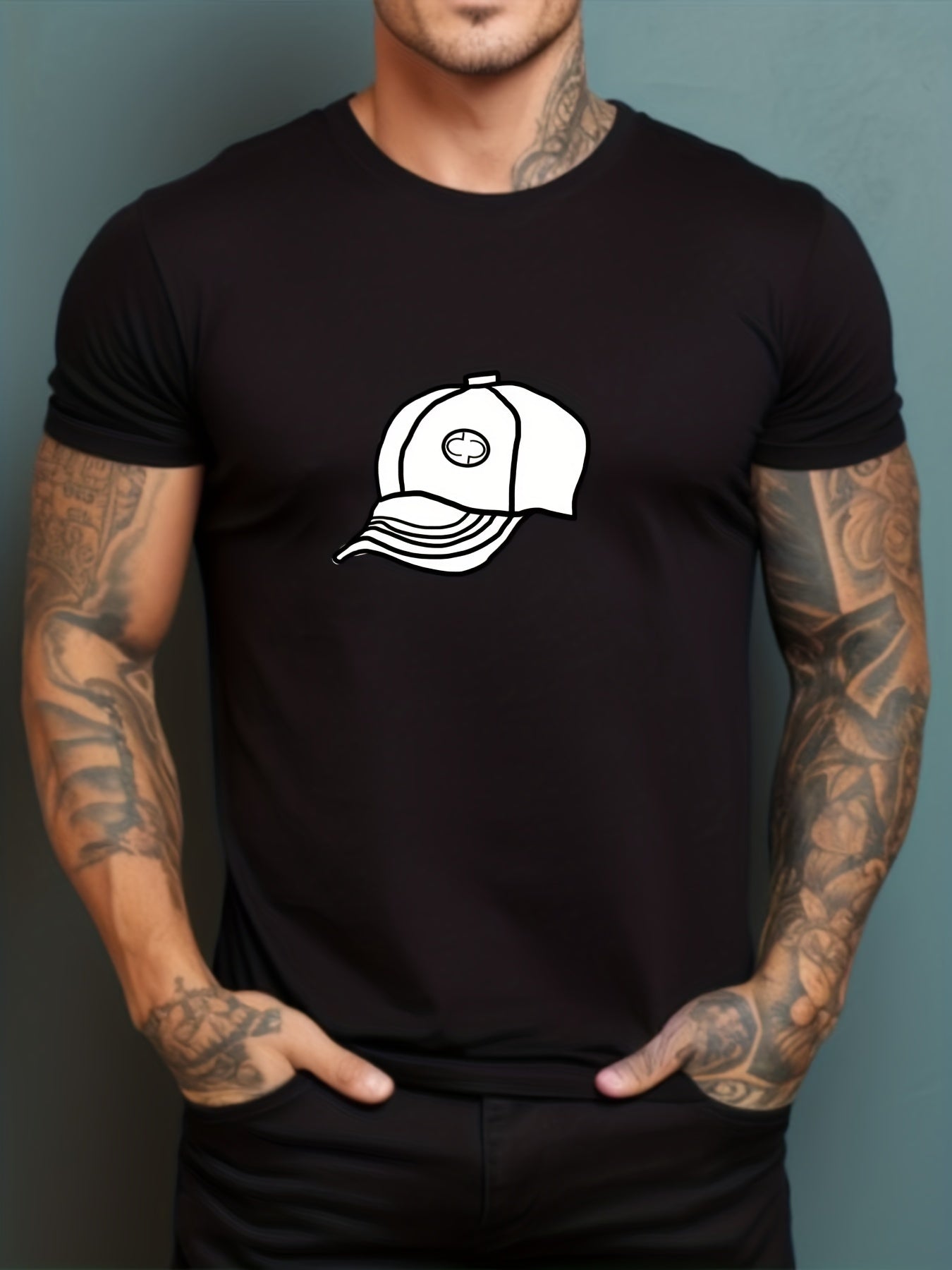 Men's Printed Leisure Sports T shirt Casual Stretch Tee Shirt