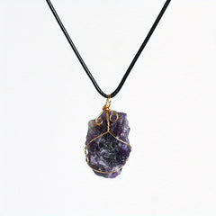 Kids Irregular Stone Pendant Leather Rope Necklaces