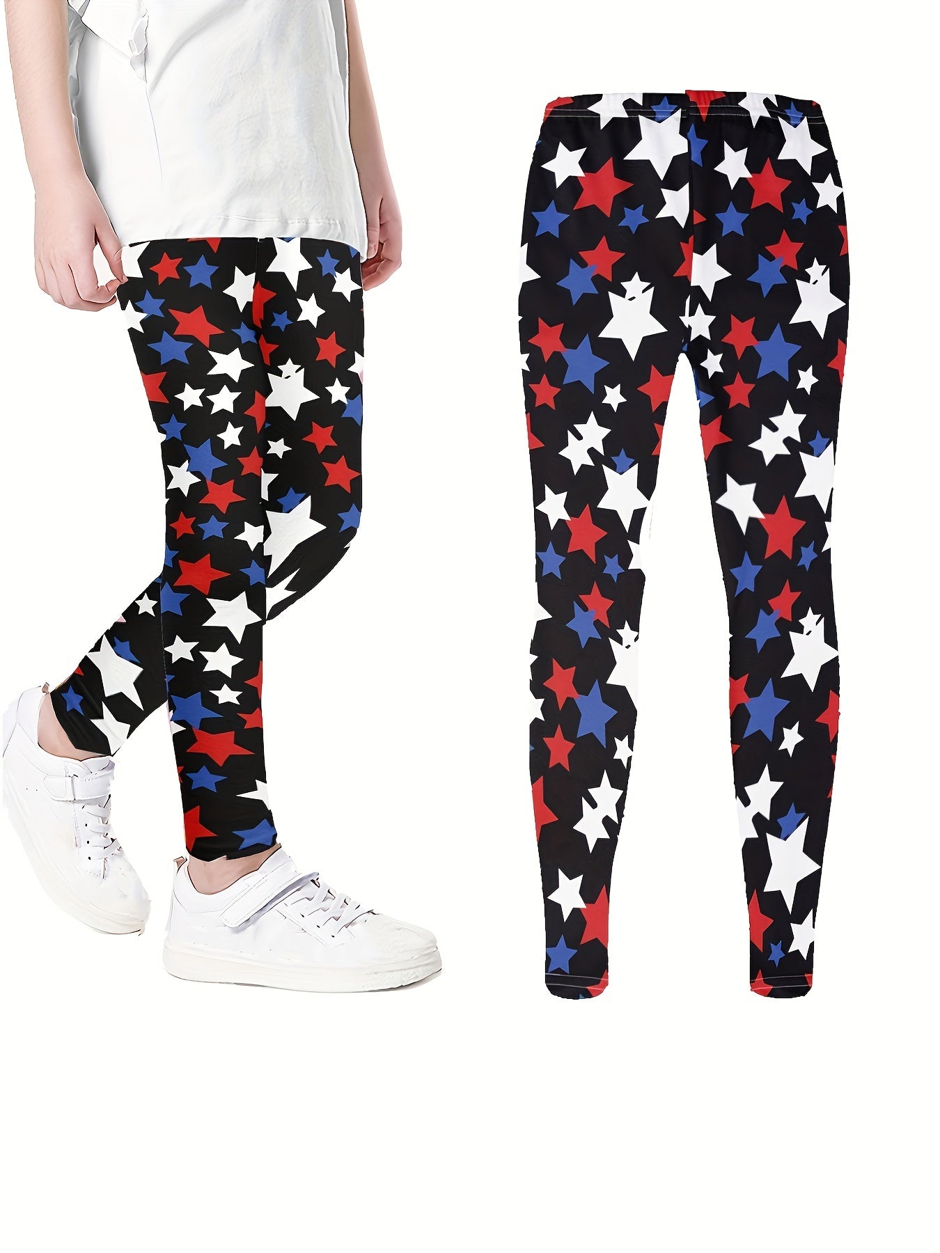Girls Stretch Soft Leggings Stars Print Elastic Waist Thin Pants