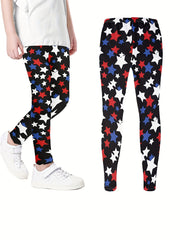 Girls Stretch Soft Leggings Stars Print Elastic Waist Thin Pants