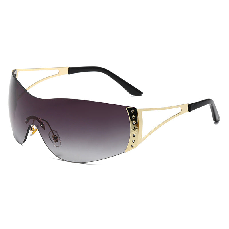 Y2K Wrap Around Sunglasses Ombre Lens Rimless Glasses UV400