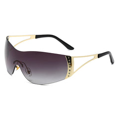 Y2K Wrap Around Sunglasses Ombre Lens Rimless Glasses UV400