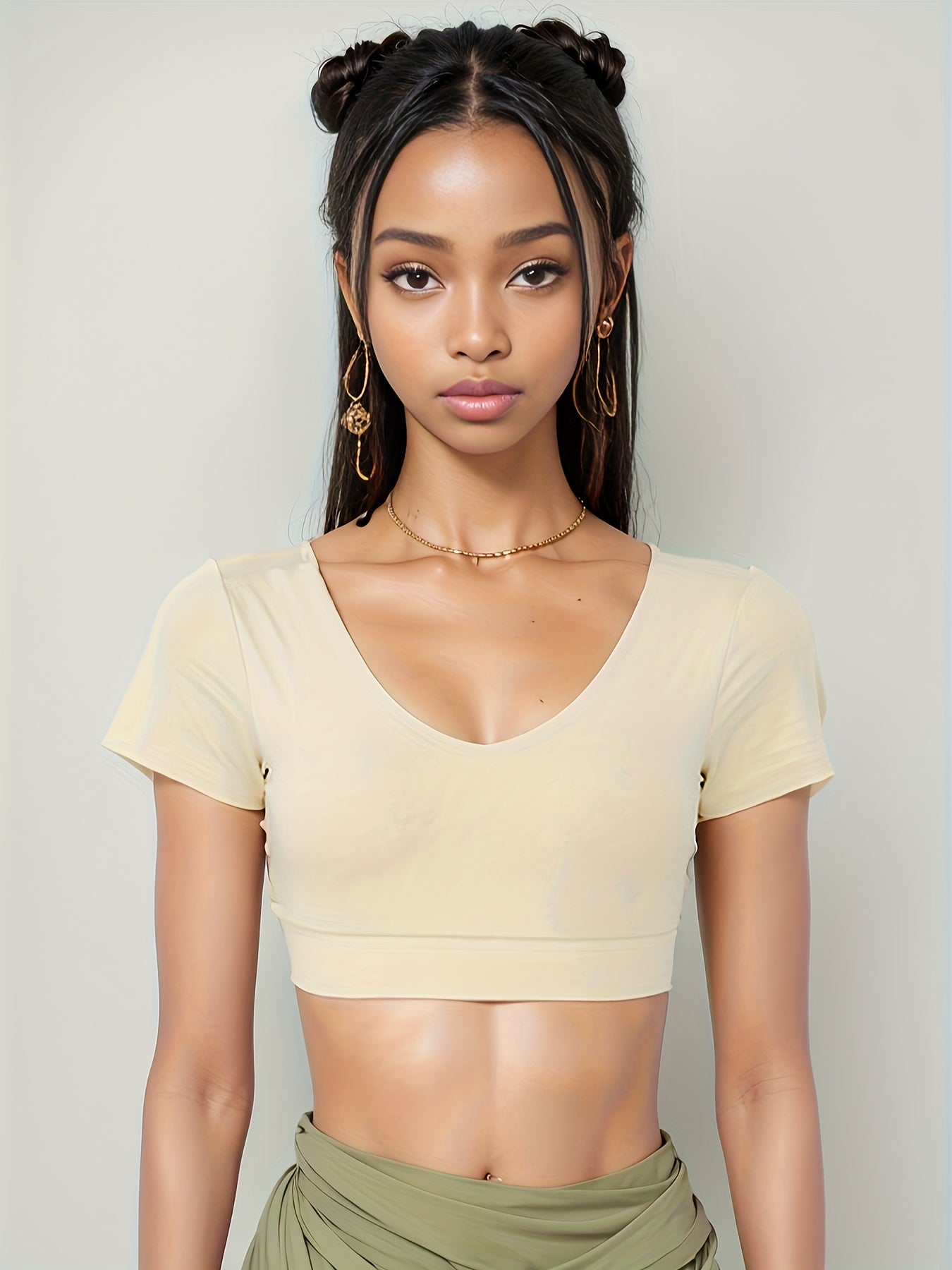 V Neck Crop Yoga Top Short Sleeves Breathable Sports Tee Women's Activewear