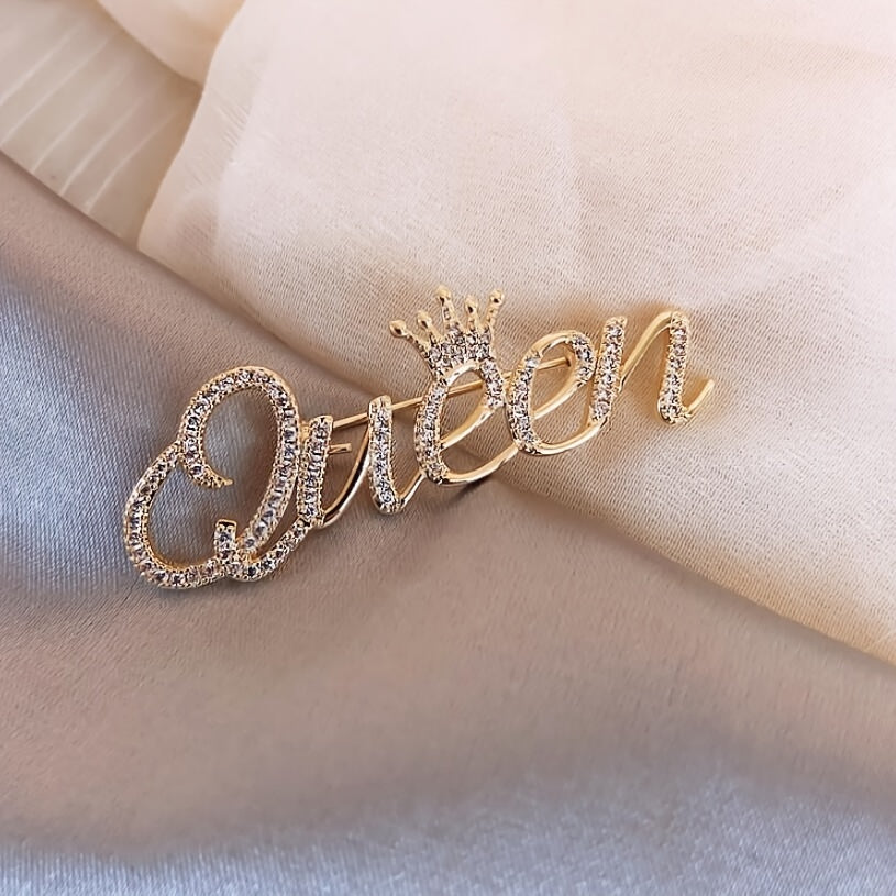 Queen Crown Rhinestone Brooch Pins Crystal Flower Brooch