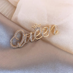 Queen Crown Rhinestone Brooch Pins Crystal Flower Brooch