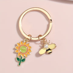 Bee & Sunflower Keychain Animal Key Ring Women Gift