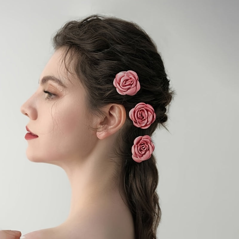 3pcs Rose Hair Clip Wedding Hairpin Women And Girls Hair Accessories