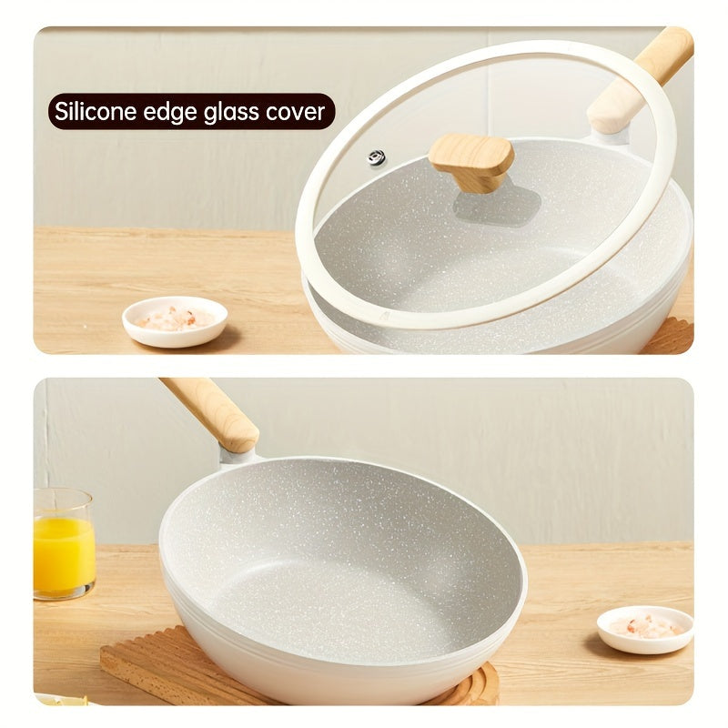 Non Stick Wok Pan 11.8 inch Glass Lid Heat Resistant Handle Induction Ready