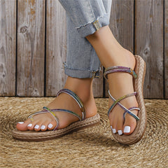 Women's Colorful Rhinestone Flat Sandals Clip Toe Two way Wear