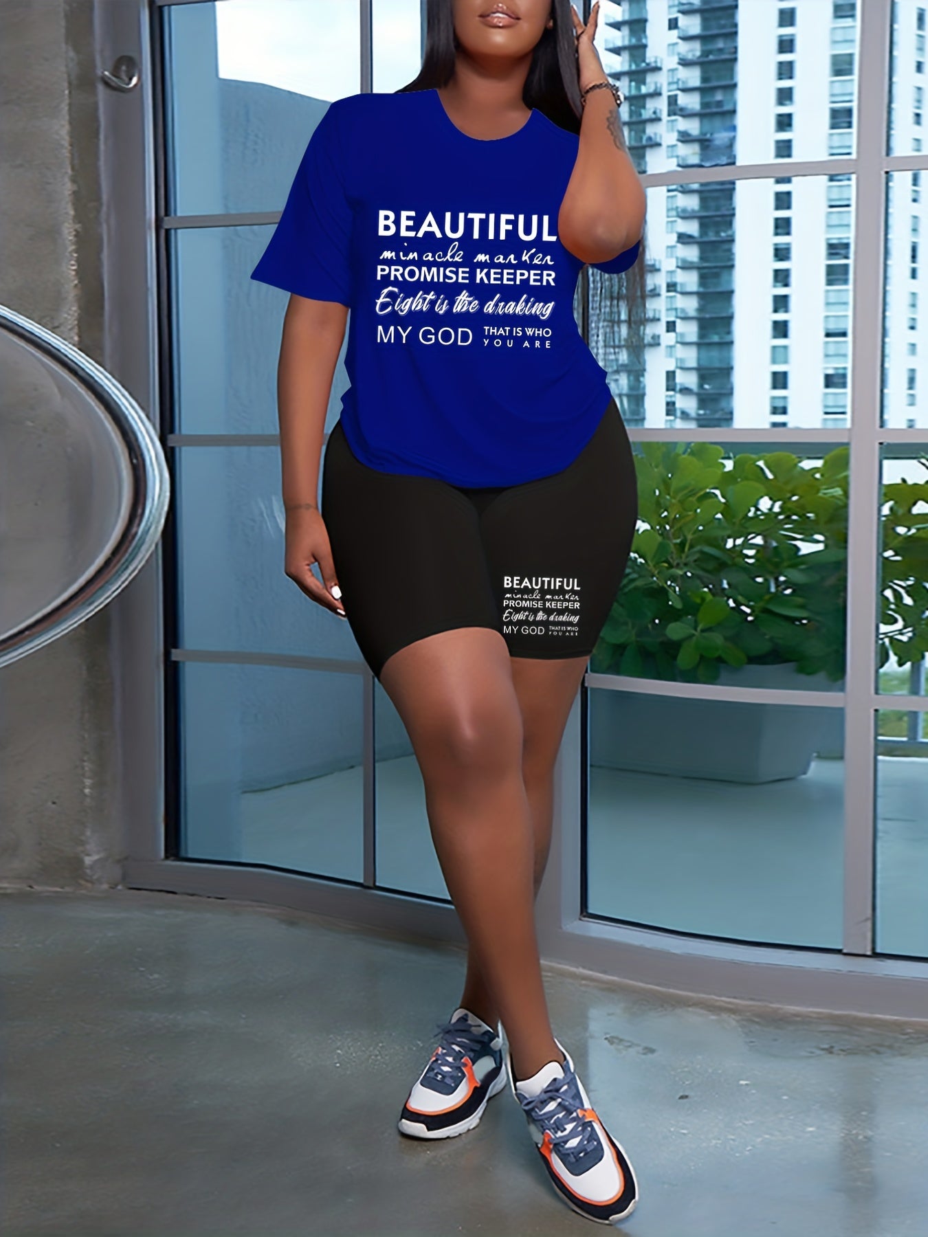 Slogan Print Tee & Shorts Set