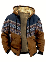 Men's Thick Retro Hooded Jacket Fleece Winter Warm Coat