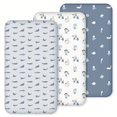 3 Pack Cartoon Printed Baby Crib Sheets Soft Microfiber Toddler Bedding