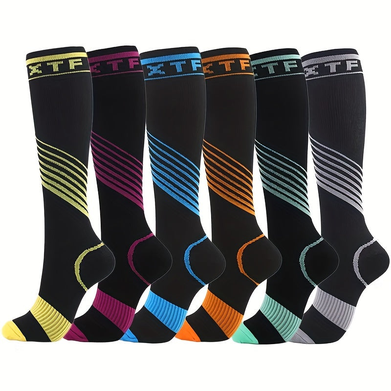 6 Pairs of Non-Slip Compression Thigh Socks for Fitness, Running, Cycling