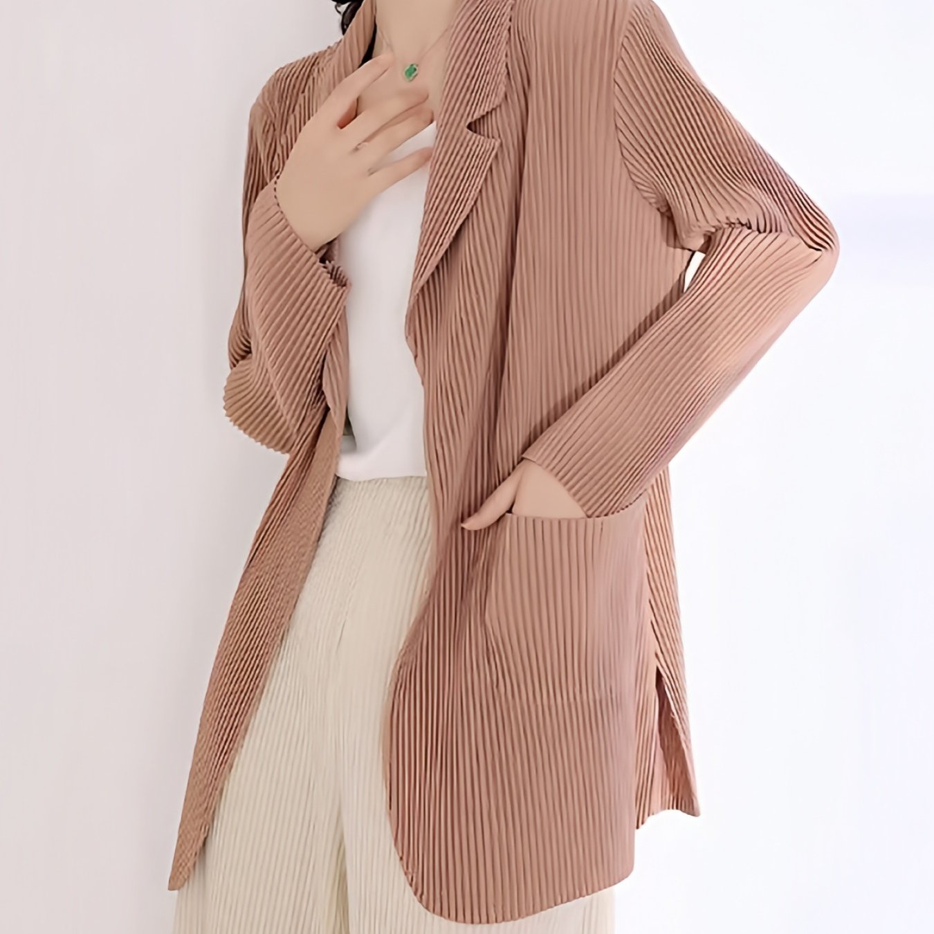 Stripe Textured Open Front Blazer for Women
