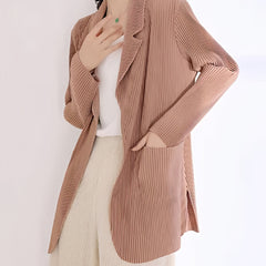 Stripe Textured Open Front Blazer for Women