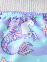 Toddler Girls' Unicorn Graphic 2pcs Swimwear Set with Bow Shoulder Top
