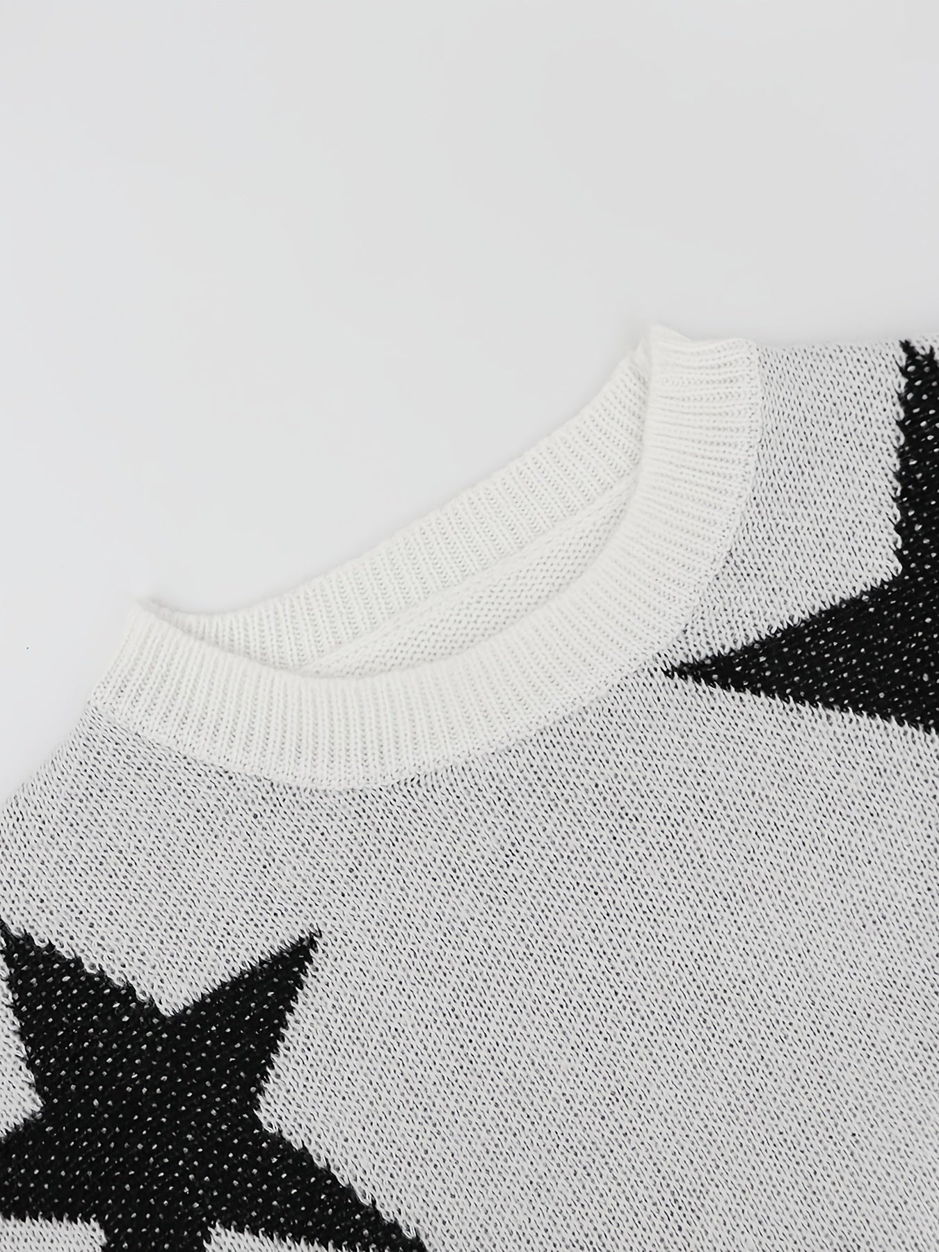 Star Pattern Crew Neck Pullover Sweater for Women