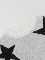 Star Pattern Crew Neck Pullover Sweater for Women