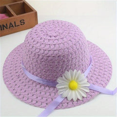 Girls Stylish Straw Sun Visor with Sunflower Bucket