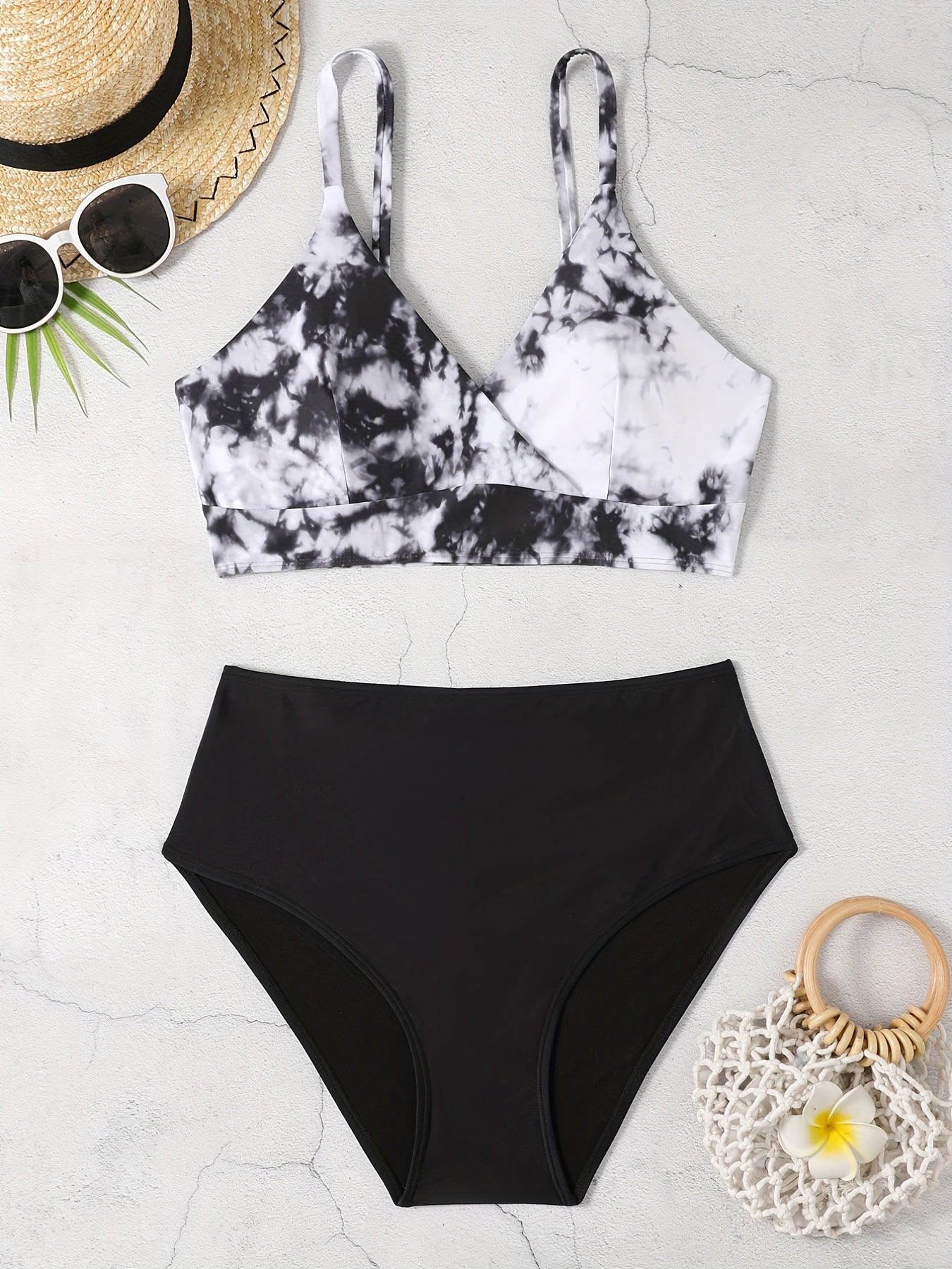 Tie Dye Bikini Set Surplice Neck Bra & Panty Swimsuit