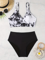 Tie Dye Bikini Set Surplice Neck Bra & Panty Swimsuit