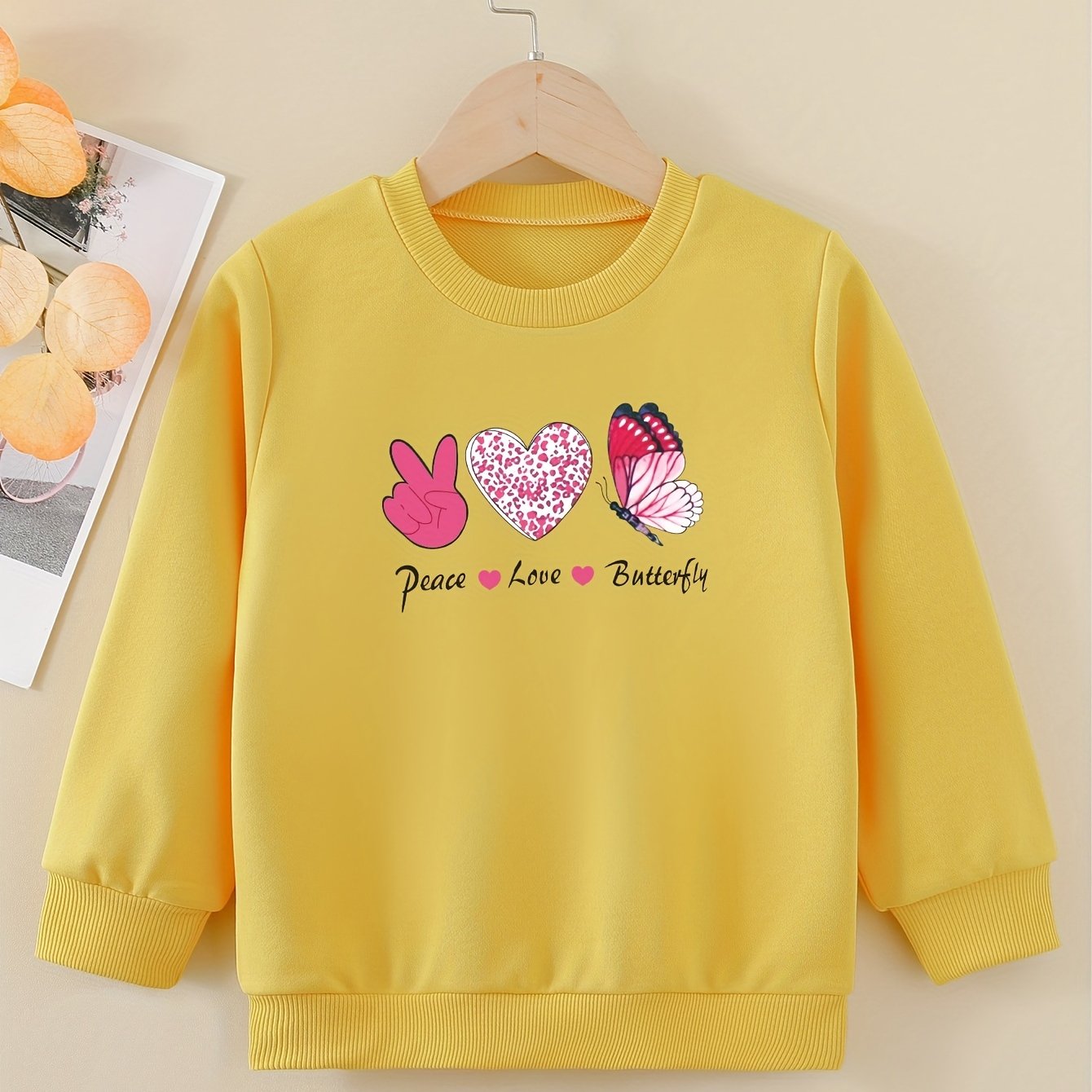 Peace Love Butterfly Girls Sweatshirt Casual Comfort Fit Toddler Tops Pullover