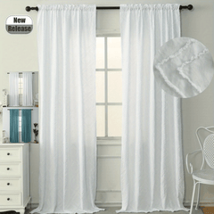 Boho Plaid Jacquard Tufted Rod Pocket Curtains Teal