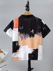 Boys Hawaiian Floral Print Button Front Shirts Short Sleeve Beach Tops