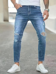 Slim Fit Ripped Jeans Mens Distressed Stretch Denim Pants