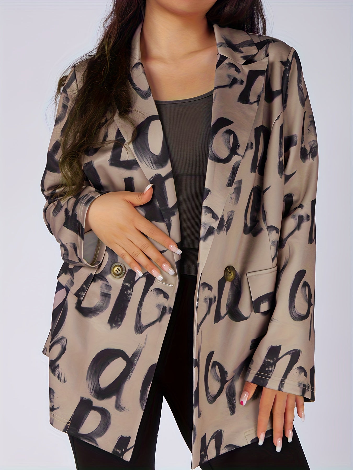 Letter Print Lapel Collar Blazer