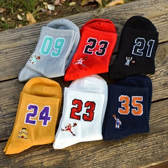 6 Pairs Men's Sports Number Letter Socks for Spring & Summer