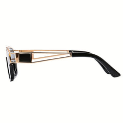 Men's Half Frame Double Beam Sunglasses Retro Cut out Mirror Leg Glasses