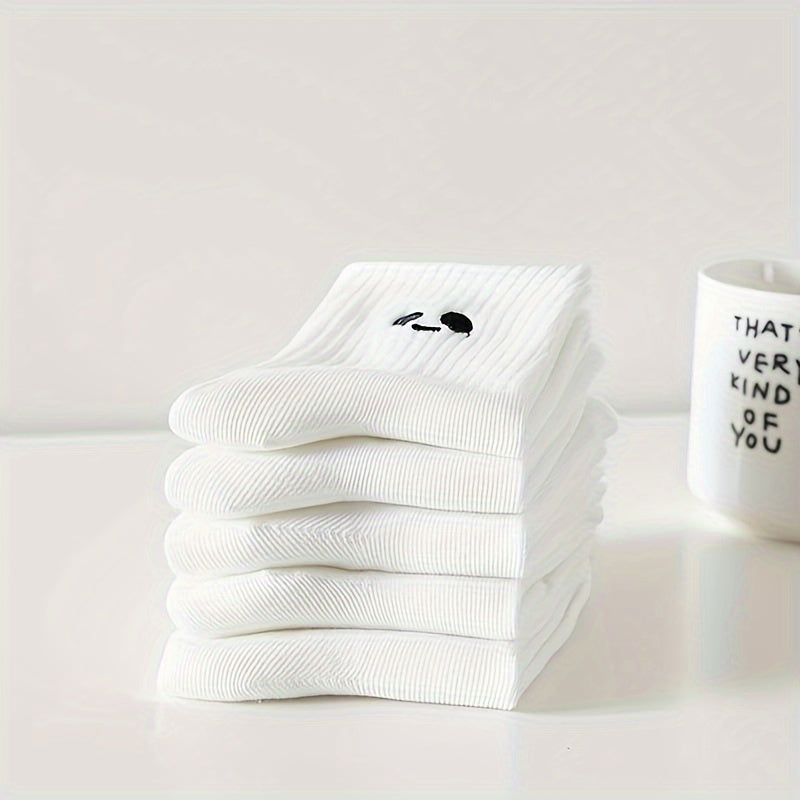 Teenager's Cartoon Expression Knitted Socks, Soft Crew Socks for Outdoor