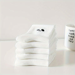 Teenager's Cartoon Expression Knitted Socks, Soft Crew Socks for Outdoor