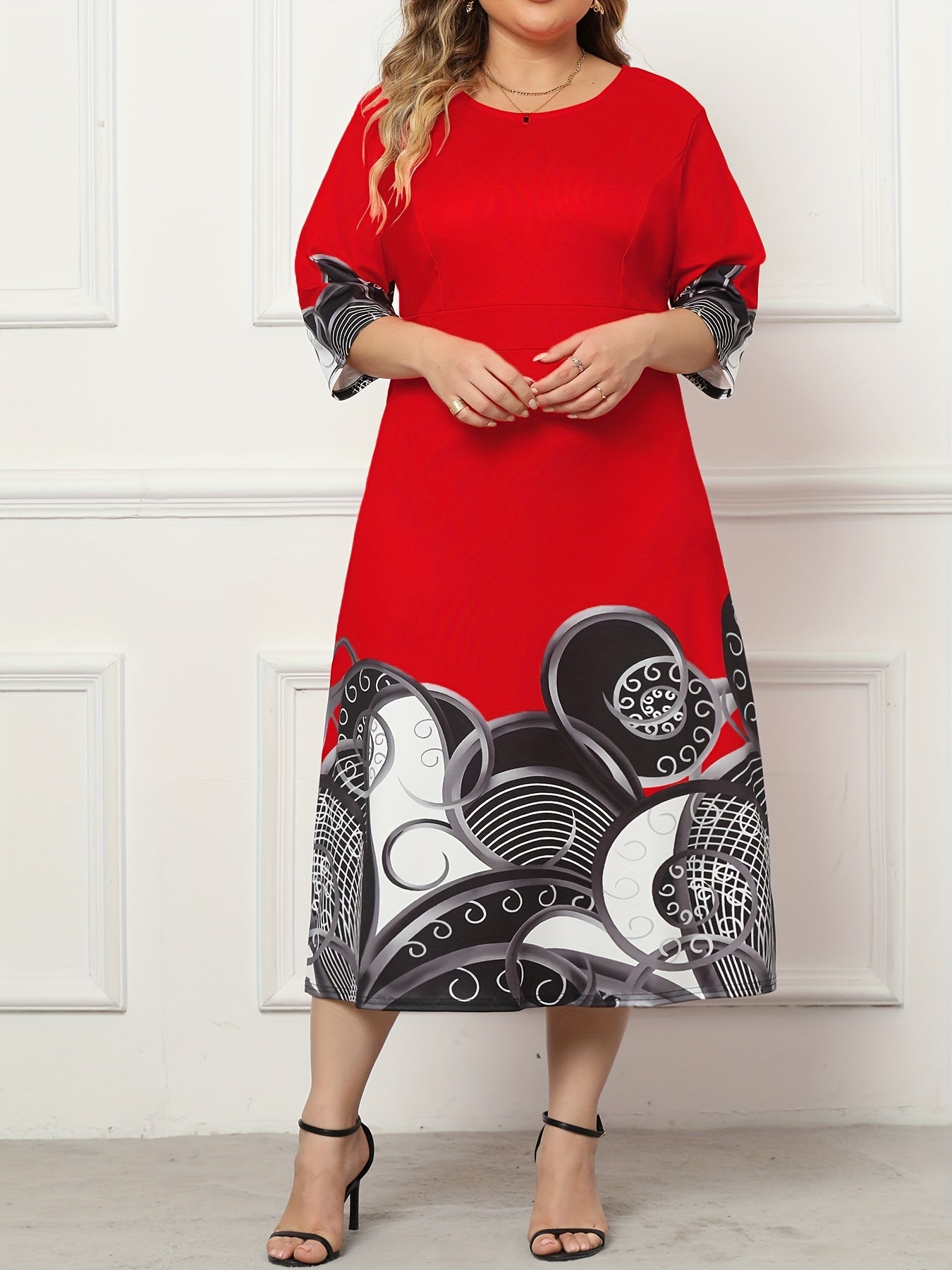 Casual Dress Women's Plus Graphic Print Midi Dress