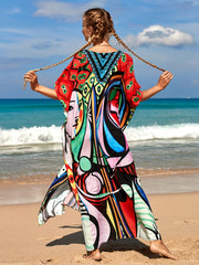 Abstract Print Bat Sleeve Cover Up Dress